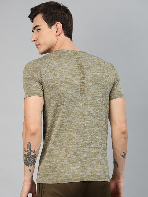 

HRX by Hrithik Roshan Men Olive Green Self-Design Rapid Dry Yoga Seamless T-Shirt