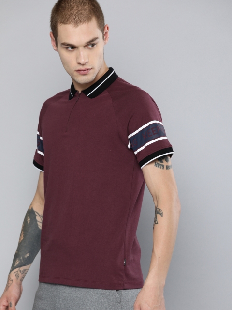 

HRX by Hrithik Roshan Men Burgundy Lifestyle Regular Fit Polo Collar Pure Cotton T-shirt