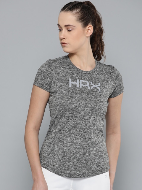 

HRX by Hrithik Roshan Women Charcoal Grey Melange Effect Running Tshirt