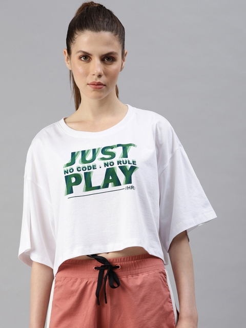 

HRX by Hrithik Roshan Women White & Green Printed Lifestyle Boxy Cropped Tshirts