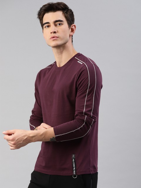 

HRX by Hrithik Roshan Men Burgundy Solid Round Neck Pure Cotton T-shirt