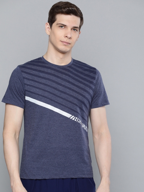 

HRX by Hrithik Roshan Men Blue & White Striped Running Regular Fit Tshirts