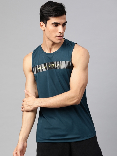 

HRX by Hrithik Roshan Men Teal Blue Printed Regular Fit Training T-shirts