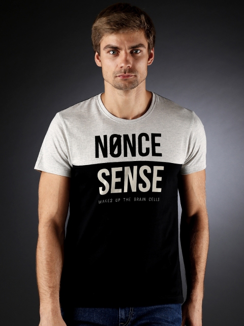 

Moda Rapido Black Printed T-shirt