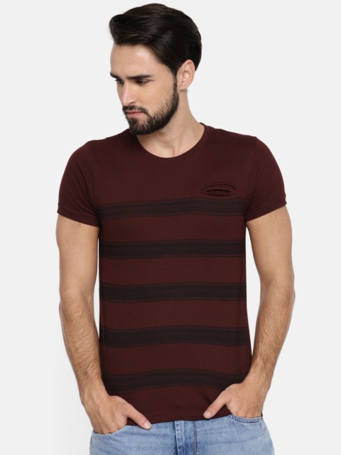 

Moda Rapido Maroon Striped T-shirt