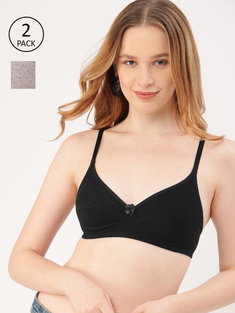 

DressBerry Pack of 2 Solid Non-Wired Non Padded Everyday Bra DB-2PP-BRA-01A, Black