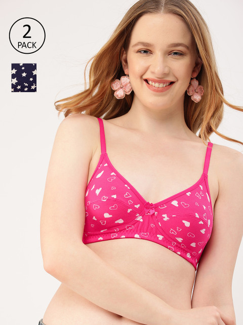 

DressBerry Pack of 2 Printed Non-Wired Non Padded Everyday Bra DB-2PP-BRA-02D, Pink
