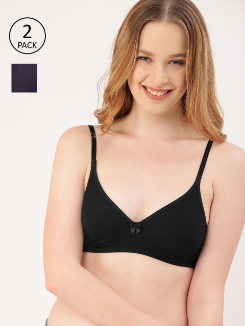 

DressBerry Pack of 2 Blue Solid Non-Wired Non Padded Everyday Bra DB-2PP-BRA-01D, Black