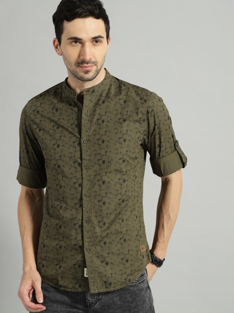 

Roadster Men Olive Green Regular Fit Printed Casual Shirt