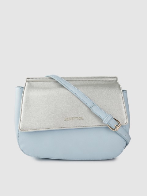 

United Colors of Benetton Blue & Silver-Toned Colourblocked Sling Bag