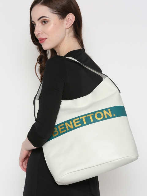 

United Colors of Benetton White & Green Printed Hobo Bag