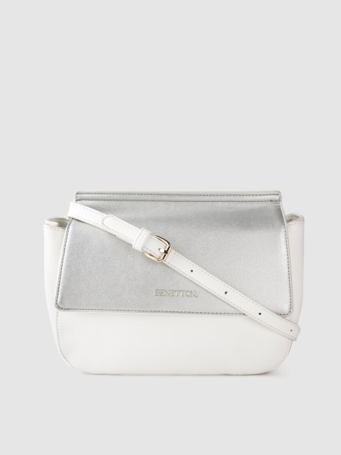 

United Colors of Benetton White & Silver-Toned Colourblocked Sling Bag