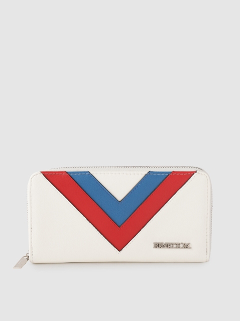 

United Colors of Benetton Women White & Blue Colourblocked Zip Around Wallet