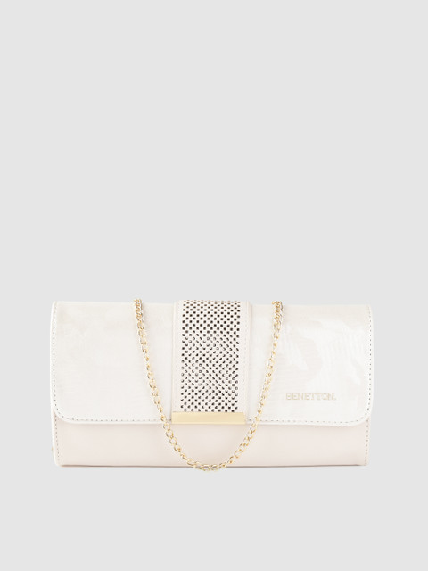 

United Colors of Benetton Off-White Abstract Textured Envelope Clutch with Cut Work Detail