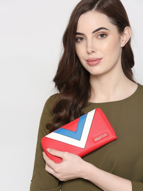

United Colors of Benetton Women Red & White Colourblocked Zip Around Wallet