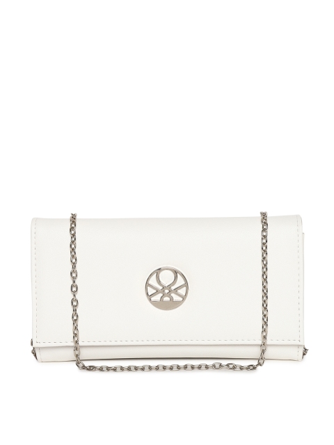 

United Colors of Benetton Women White Solid Two Fold Wallet with Detachable Sling Strap