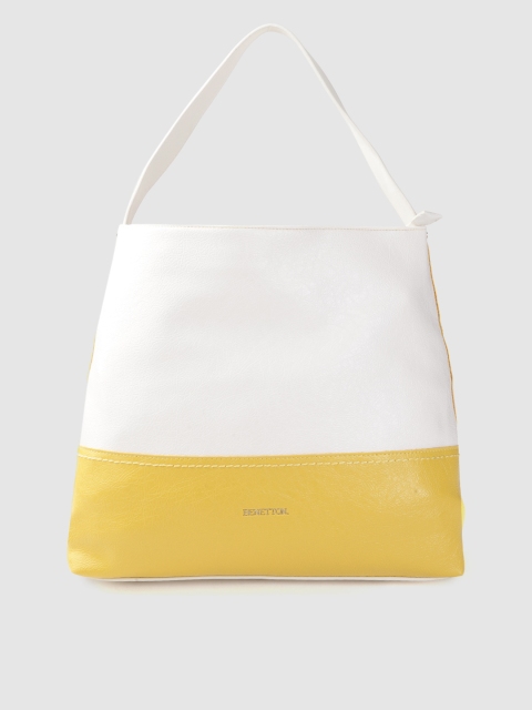 

United Colors of Benetton White & Yellow Colourblocked Hobo Bag