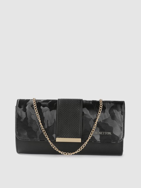 

United Colors of Benetton Black Camouflage Pattern Cut Work Clutch