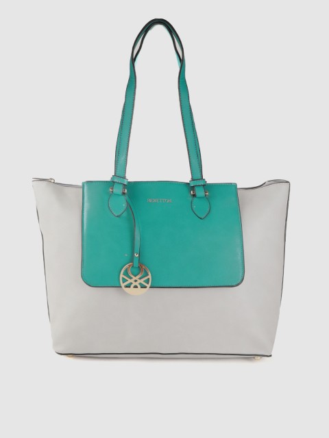 

United Colors of Benetton Grey & Green Colourblocked Shoulder Bag