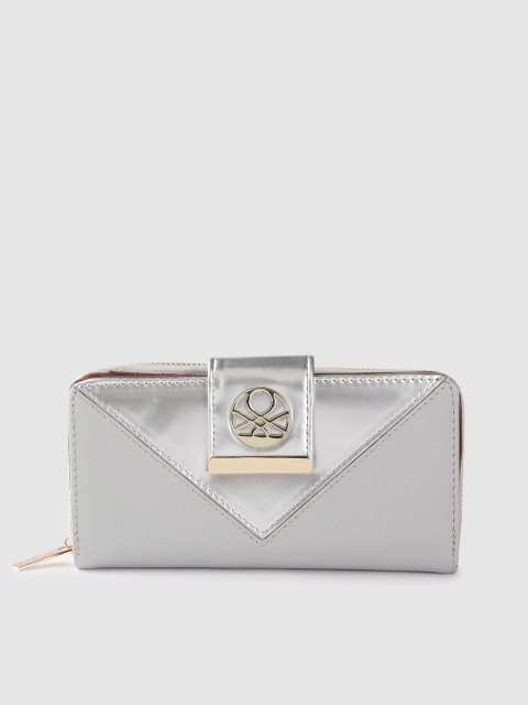 

United Colors of Benetton Women Grey Solid Zip Around Wallet