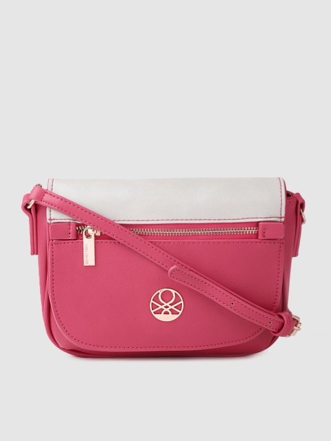 

United Colors of Benetton Pink & Grey Colourblocked Sling Bag