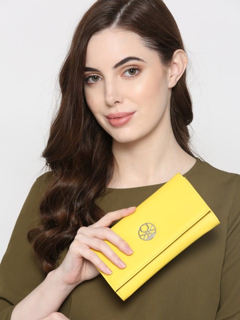 

United Colors of Benetton Women Yellow Solid Two Fold Wallet with Detachable Sling Strap