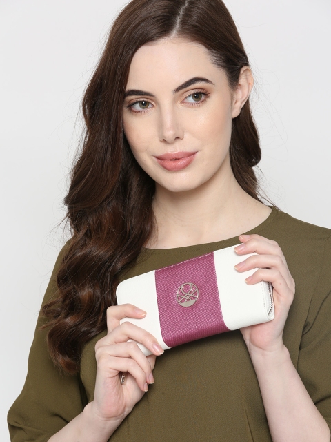 

United Colors of Benetton Women White & Pink Colourblocked Zip Around Wallet