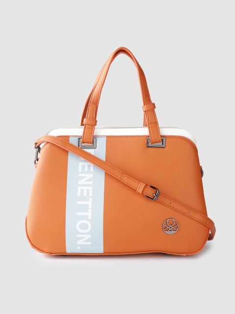 

United Colors of Benetton Orange & Blue Printed Handheld Bag