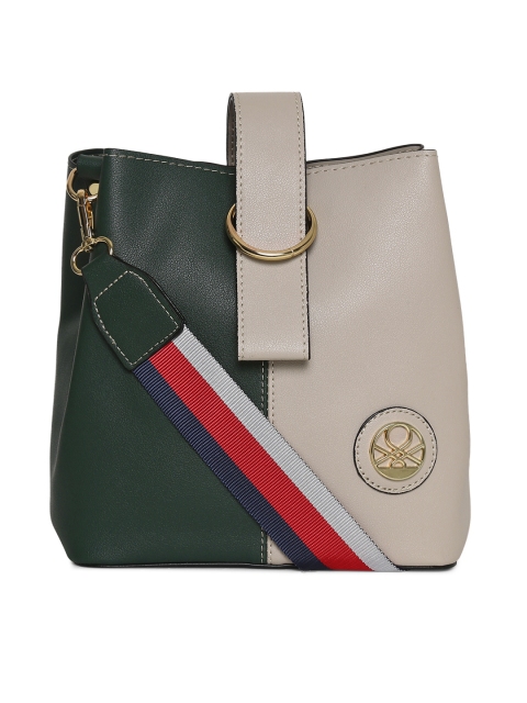 

United Colors of Benetton Green & Beige Colourblocked Sling Bag