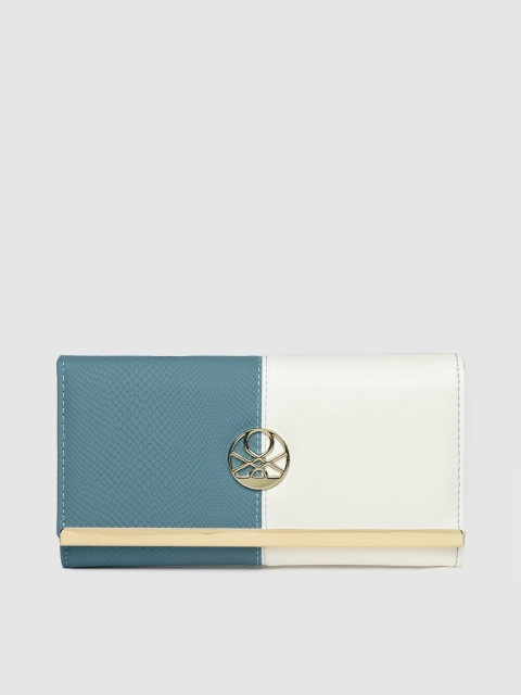United Colors of Benetton Women White & Blue Textured Two Fold Wallet