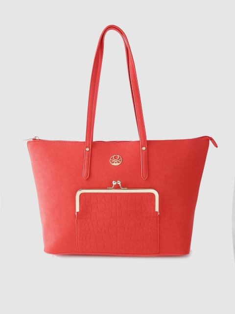 

United Colors of Benetton Coral Red Textured Shoulder Bag