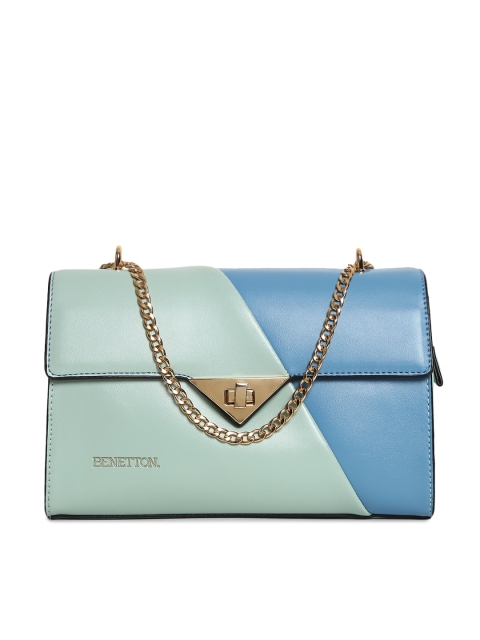 

United Colors of Benetton Sea Green & Blue Colourblocked Sling Bag
