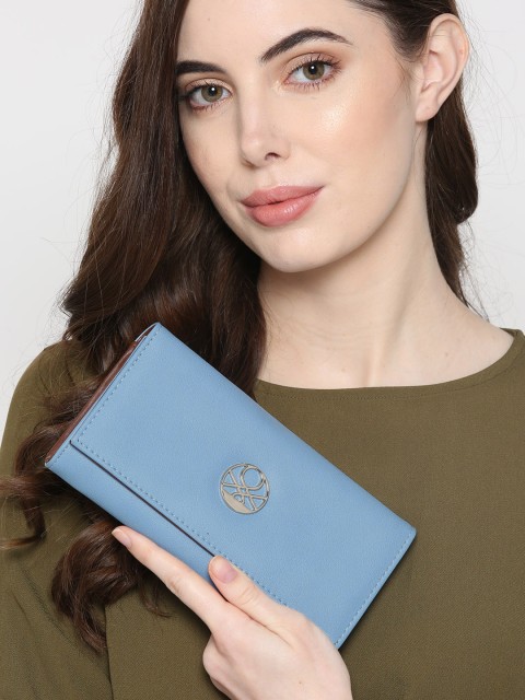 

United Colors of Benetton Women Blue Solid Two Fold Wallet with Sling Strap