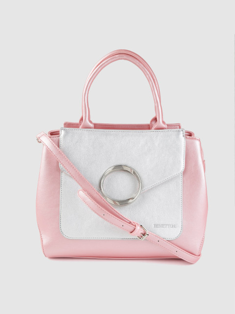 

United Colors of Benetton Pink & Silver-Toned Colourblocked Handheld Bag