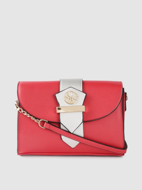 

United Colors of Benetton Red & Silver-Toned Colourblocked Sling Bag