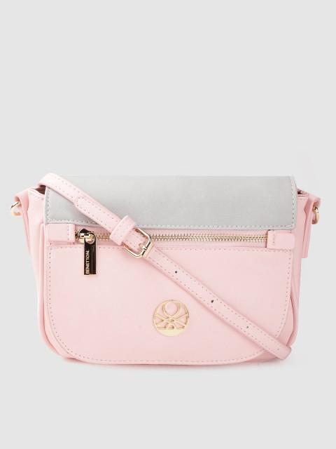 

United Colors of Benetton Pink & Grey Colourblocked Sling Bag