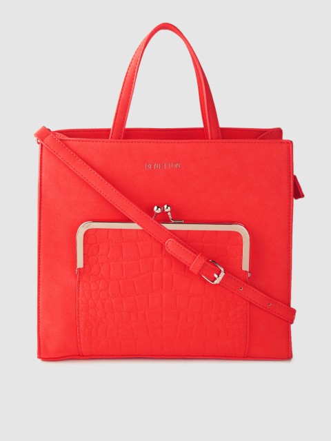 

United Colors of Benetton Red Croc Textured Handheld Bag