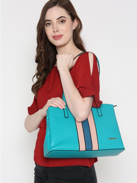 

United Colors of Benetton Teal Blue & Dusty Pink Striped Shoulder Bag