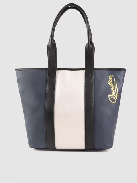 

United Colors of Benetton Navy Blue & Beige Colourblocked Shoulder Bag