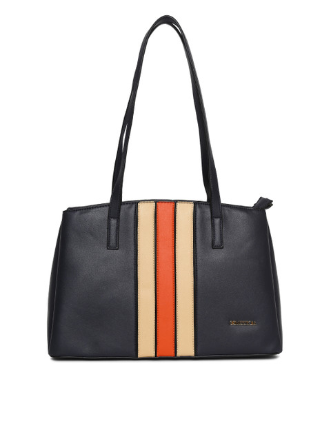 

United Colors of Benetton Navy Blue & Beige Striped Shoulder Bag
