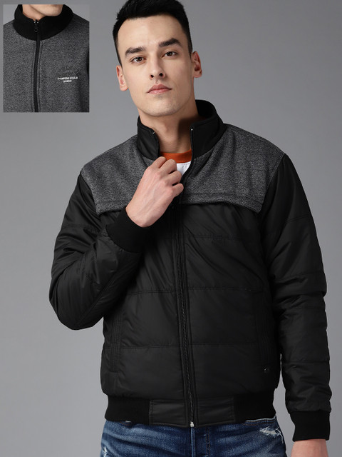 

Roadster Men Black & Charcoal Grey Solid Reversible Bomber Jacket