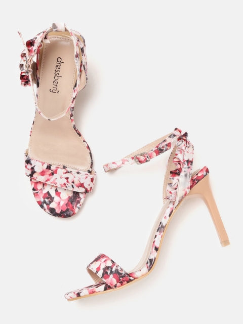 

DressBerry Women Pink & Off White Floral Printed Heels