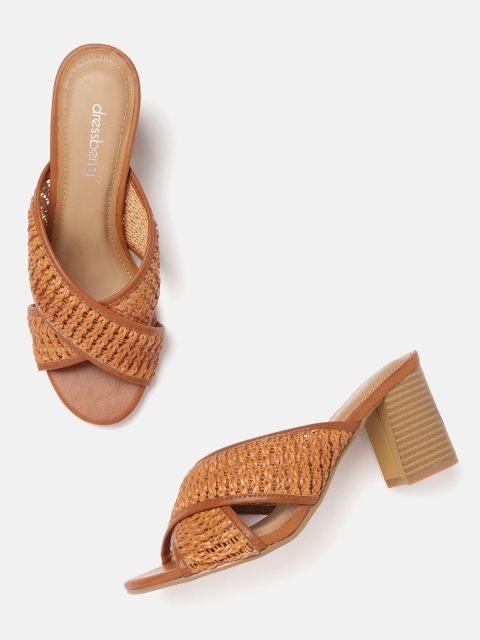 

DressBerry Women Tan Brown Braided Block Heels