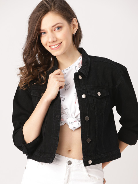 

DressBerry Women Black Solid Denim Jacket
