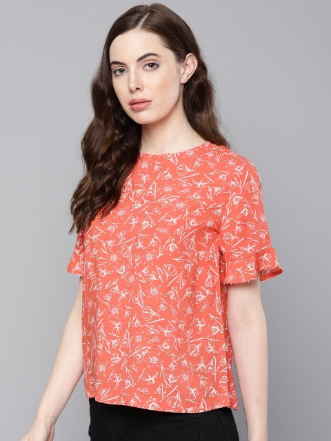 

Chemistry Women Peach-Coloured & Off-White Printed Top