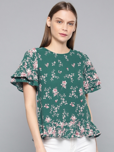 

Chemistry Women Green Floral Print Top