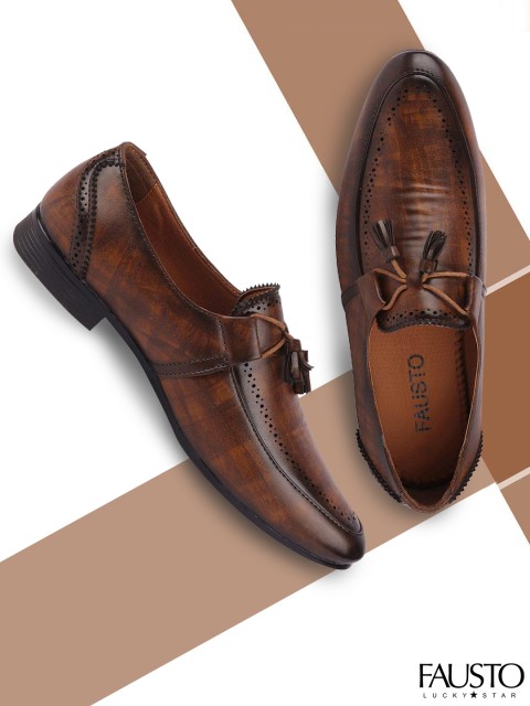 

FAUSTO Men Brown Formal Tassel Loafers