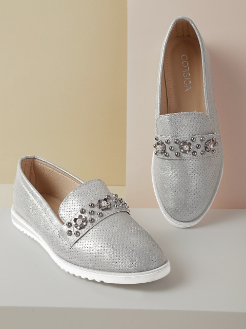 

CORSICA Women Grey Perforated Slip-Ons with Shimmer Effect