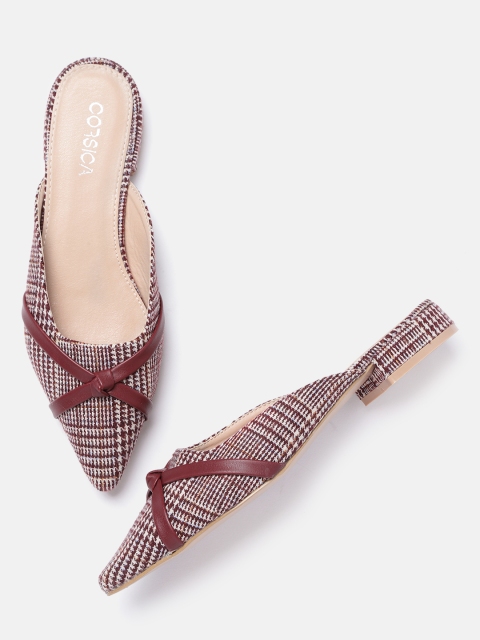 

CORSICA Women Maroon & Off-White Houndstooth Pattern Mules
