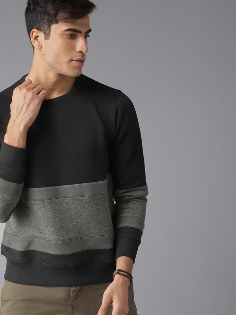 

Roadster Men Black & Charcoal Grey Colourblocked Sweatshirt